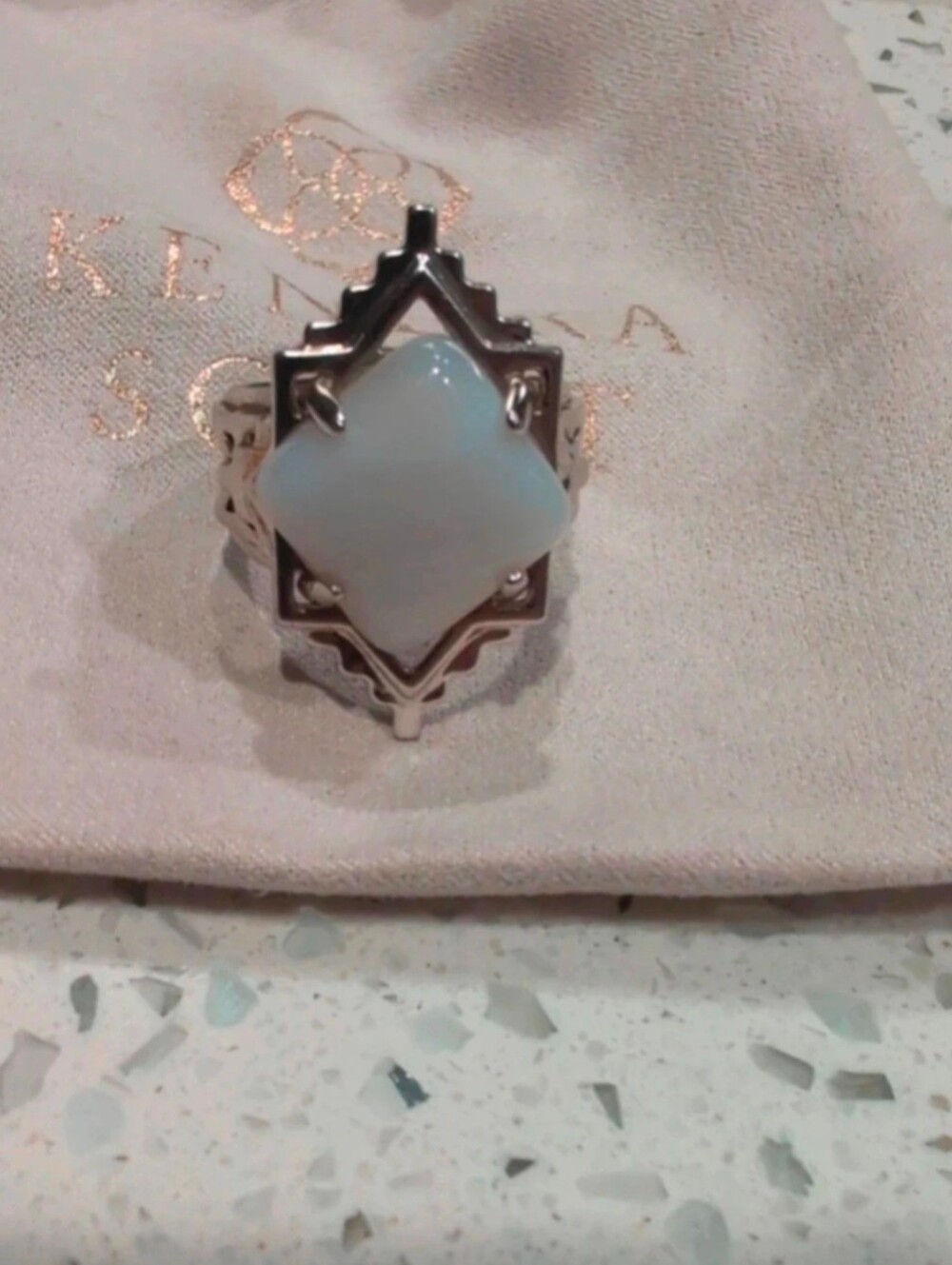 Kendra Scott Opal-Look Geometric Silver Ring